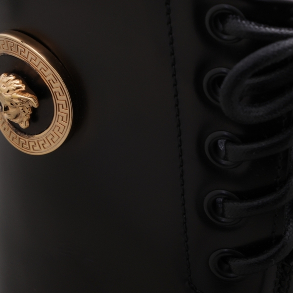 Versace Black Combat Boots with Gold Medallion - Picture 5 of 9